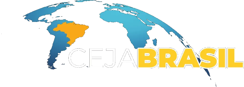 Logo CEJA Brasil com globo azul e mapa do Brasil em amarelo